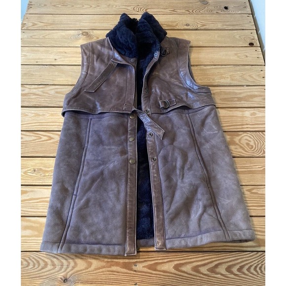 Vintage Escada Fur Lined Leather Vest Size 36 Women’s Brown